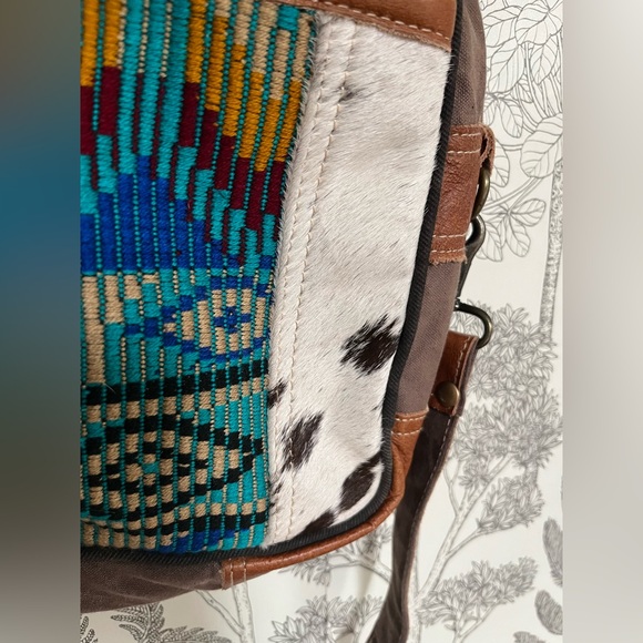 Myra Bag crossbody purse Aztec weave and canvas Cow Hair accent - Picture 5 of 6